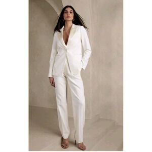 Banana Republic Savoy Tuxedo Jacket‎ Satin Stripe Pants Cream Ivory Set Outfit 2
